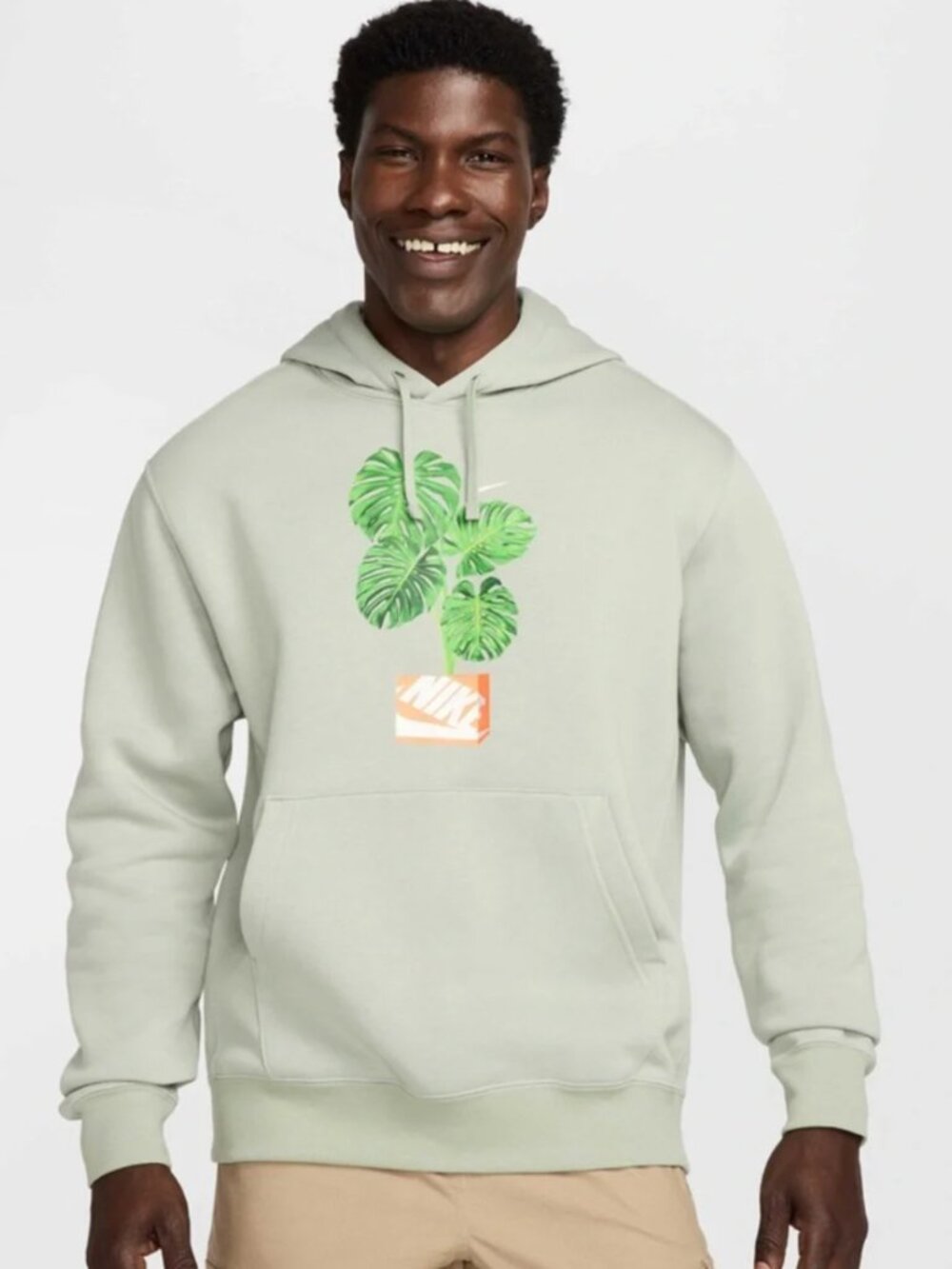 Men's Nike Hoodie - Sage green w/ Monstera Design XL